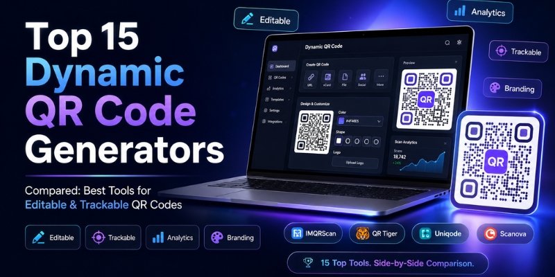 Comparison chart of the best dynamic QR code generators including IMQRScan, QR Tiger, Uniqode, and more