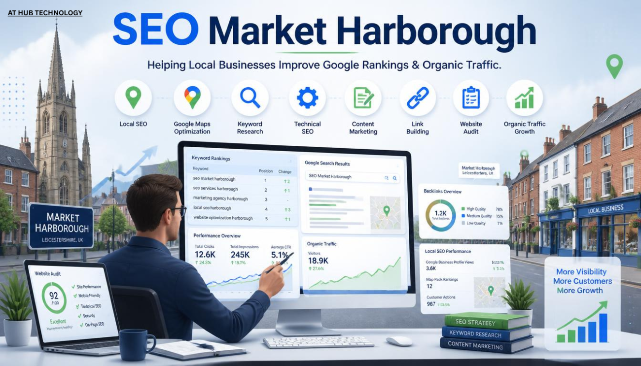 SEO Market Harborough guide showing local search visibility for small businesses