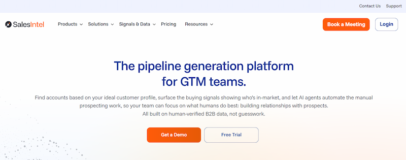 SalesIntel platform showing B2B contact data, enrichment and sales prospecting features