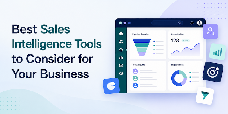 Best B2B sales intelligence tools dashboard showing prospecting, pipeline, engagement, and sales analytics features.