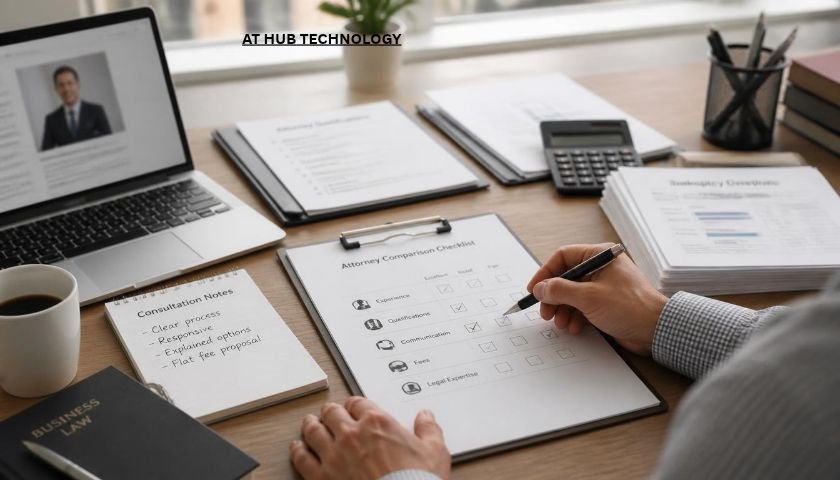 Business owner comparing qualifications and experience when choosing a bankruptcy lawyer