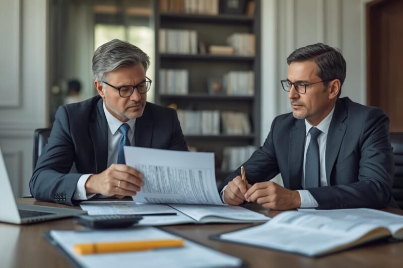 Best business bankruptcy lawyer consulting with a small business owner about financial and legal options