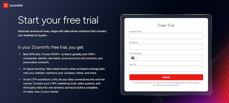 ZoomInfo sales intelligence platform for B2B contact data, company research and buyer intent